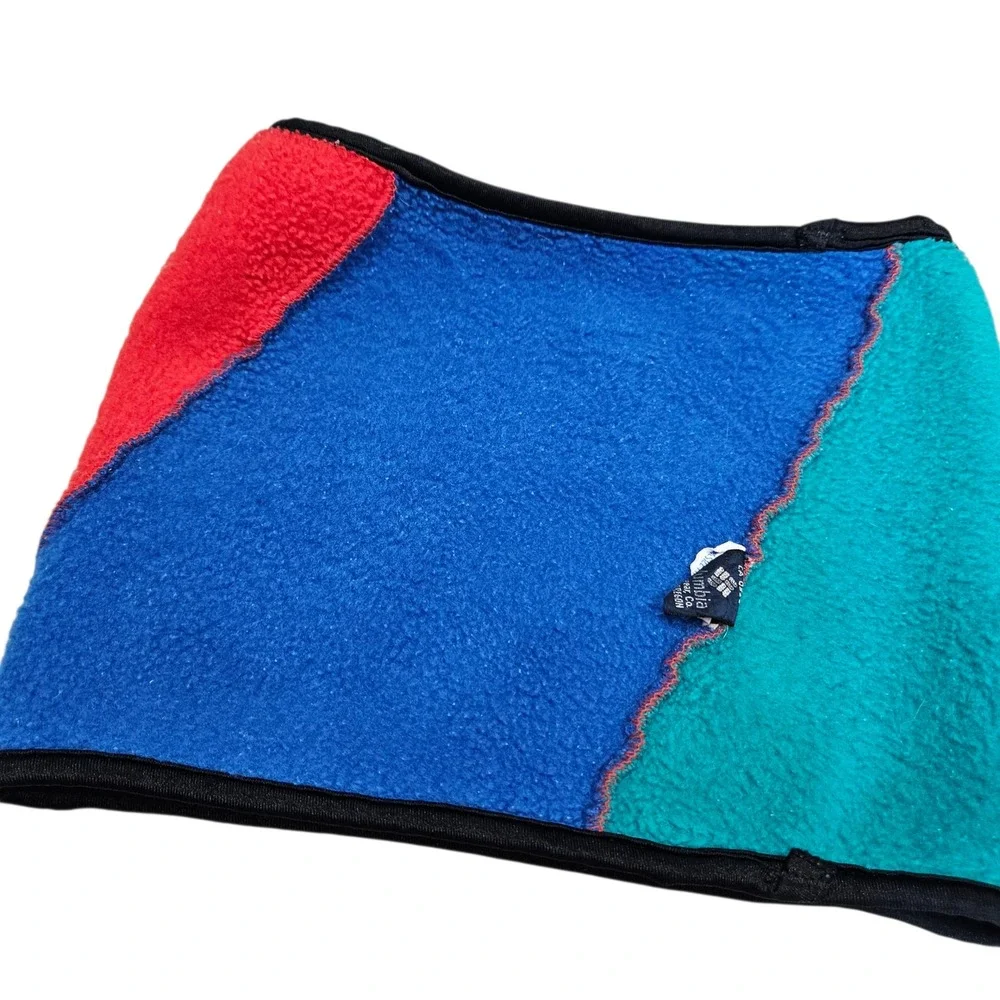 Columbia 90s Fleece Neck Warmer Gaiter Color Block Teal Blue Red Winter Made USA